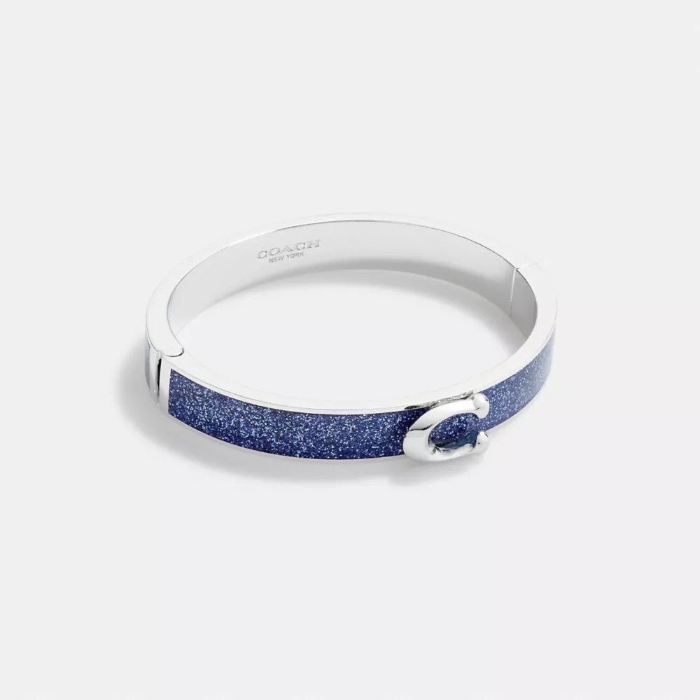 Coach Signature Push Hinge Bangle in Blue and Silver